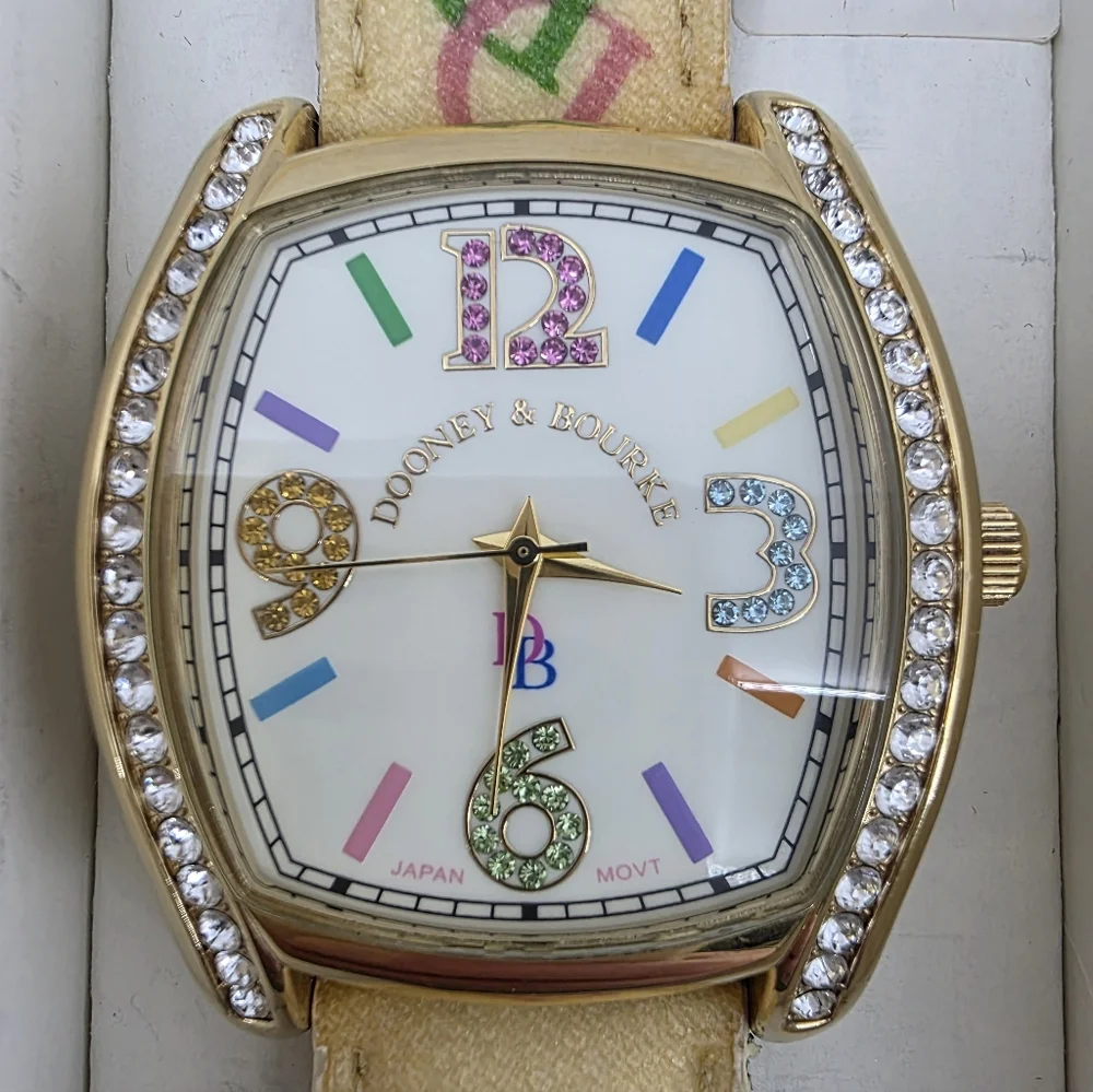 Vintage Dooney & Bourke Gold-tone Rhinestones Logo Design Watch Y2K